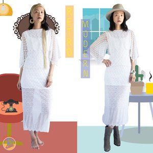 Vintage boho lace dress / 80s boho dress